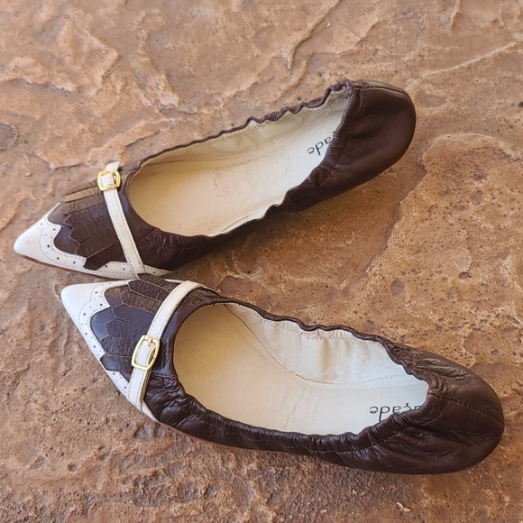 Facade Mulberry Wingtip Vintage Spectator Scrunchy Leather Ballet Flats 6.5 - Picture 2 of 10